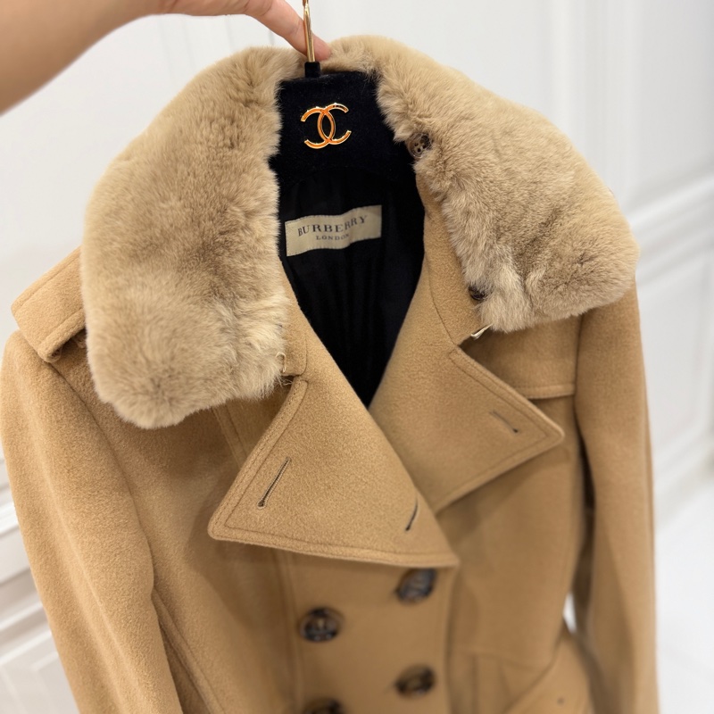 BURBERR 經典 排釦 棕色 卡其 毛領 羊毛大衣 短大衣 夾克 外套-25