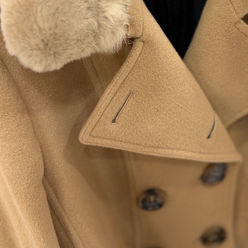 BURBERR 經典 排釦 棕色 卡其 毛領 羊毛大衣 短大衣 夾克 外套-32