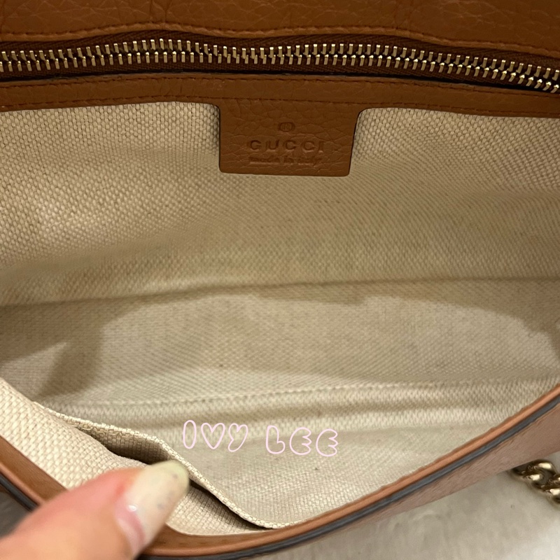 GUCCI 古馳 336752 咖啡棕  奶茶色 Soho 系列 斜背包 鏈條包 正品 二手精品-3