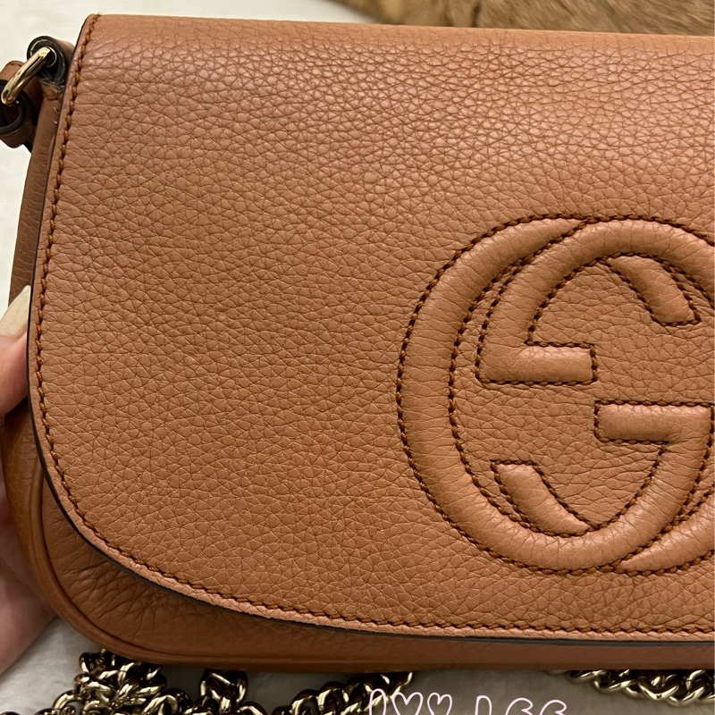 GUCCI 古馳 336752 咖啡棕  奶茶色 Soho 系列 斜背包 鏈條包 正品 二手精品-25