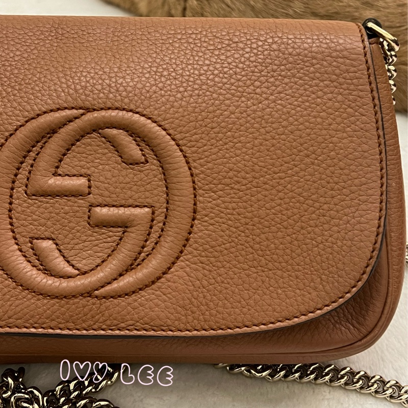 GUCCI 古馳 336752 咖啡棕  奶茶色 Soho 系列 斜背包 鏈條包 正品 二手精品-26