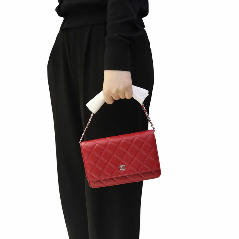 【包稅】CHANEL 香奈兒 AP0250 羊皮經典 WOC 銀色鏈條斜背包，內建晶片 35326-8