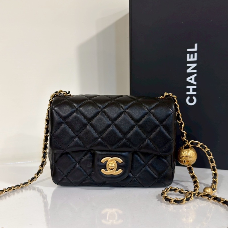 經典不敗🥂🈶購證99新🆕Chanel黑金金球方胖子單肩斜跨包-3