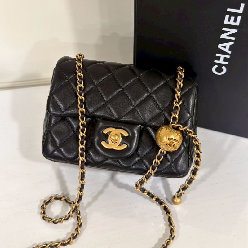 經典不敗🥂🈶購證99新🆕Chanel黑金金球方胖子單肩斜跨包-4