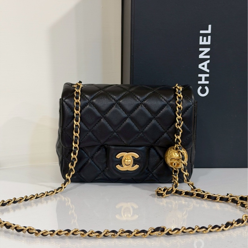 經典不敗🥂🈶購證99新🆕Chanel黑金金球方胖子單肩斜跨包-5