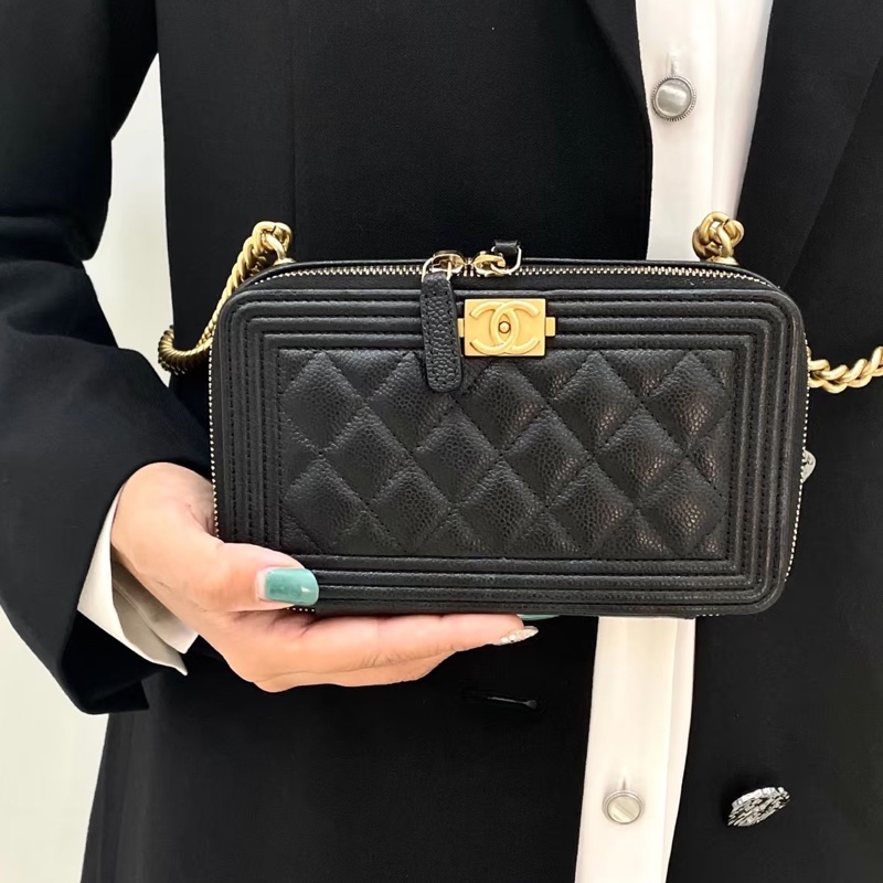 不敗實用款🗝️超低價🤩Chanel香奈兒黑金荔枝牛皮leboy手機包斜挎單肩包-2