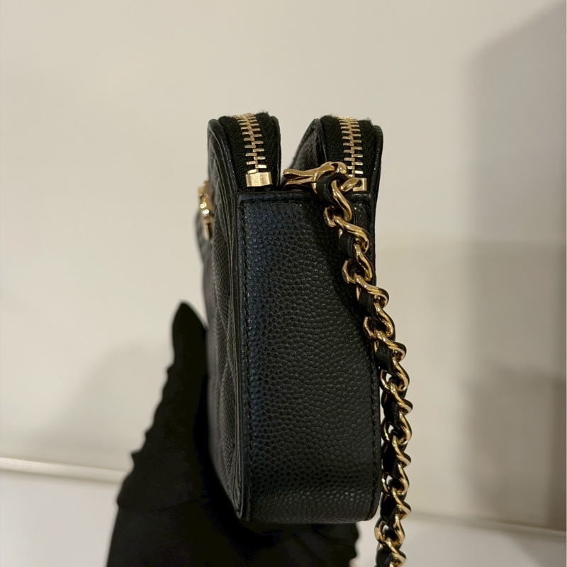 不敗實用款🗝️超低價🤩Chanel香奈兒黑金荔枝牛皮leboy手機包斜挎單肩包-9
