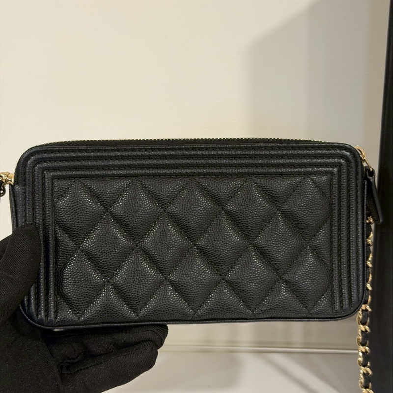 不敗實用款🗝️超低價🤩Chanel香奈兒黑金荔枝牛皮leboy手機包斜挎單肩包-10