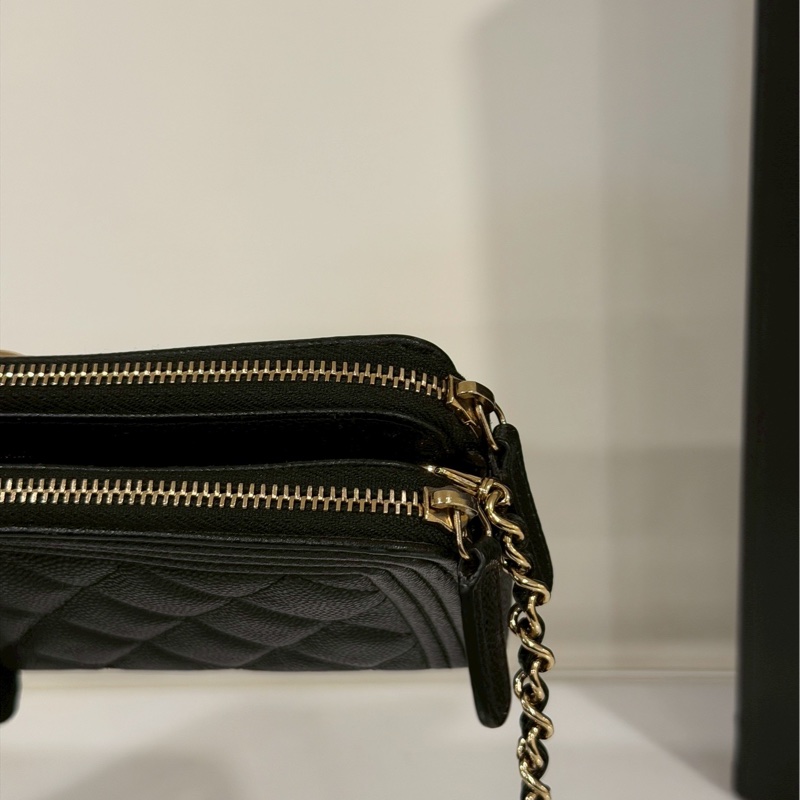 不敗實用款🗝️超低價🤩Chanel香奈兒黑金荔枝牛皮leboy手機包斜挎單肩包-13