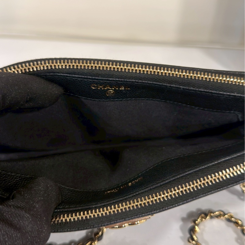 不敗實用款🗝️超低價🤩Chanel香奈兒黑金荔枝牛皮leboy手機包斜挎單肩包-15