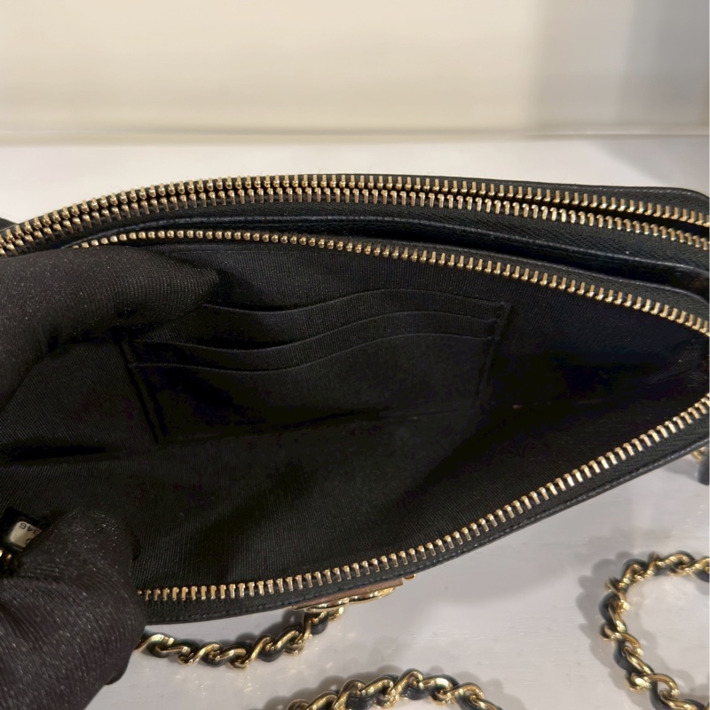 不敗實用款🗝️超低價🤩Chanel香奈兒黑金荔枝牛皮leboy手機包斜挎單肩包-16