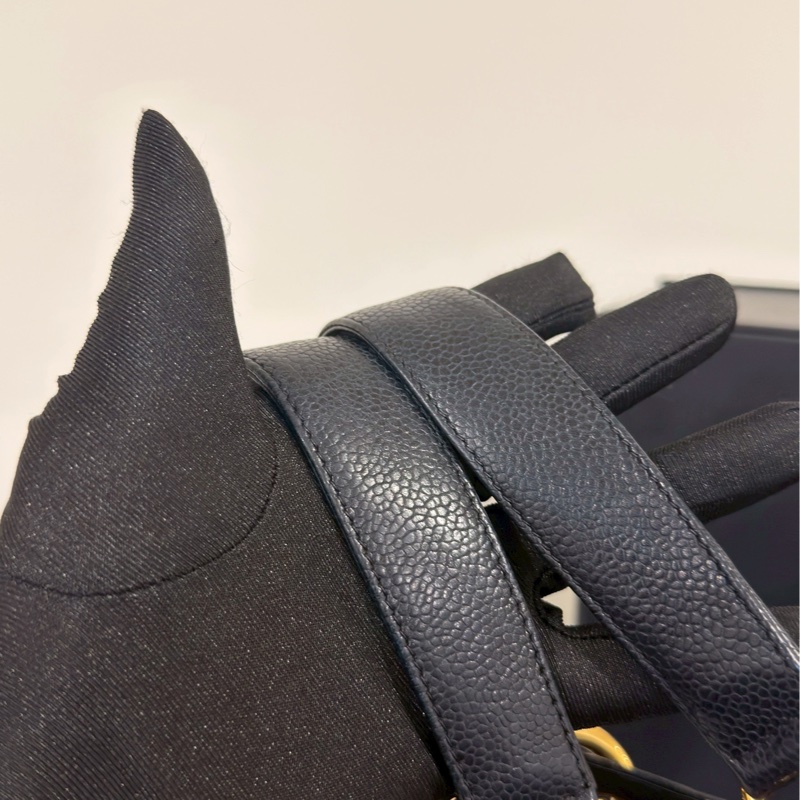 經典實用款😍99新🆕Chanel黑金荔枝牛皮GST托特包單肩包-18