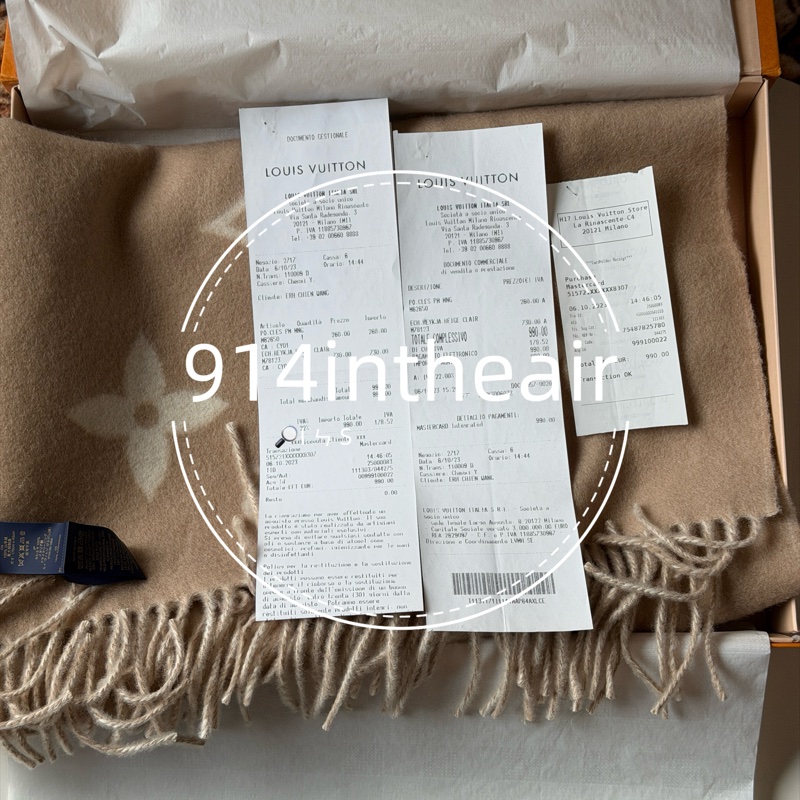 914intheair精品代購『全新』LV Louis Vuitton logo奶茶色雙面羊絨圍巾-16