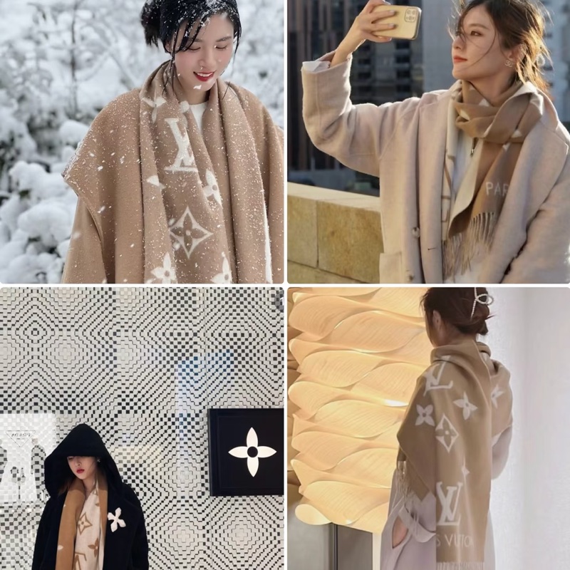914intheair精品代購『全新』LV Louis Vuitton logo奶茶色雙面羊絨圍巾-1