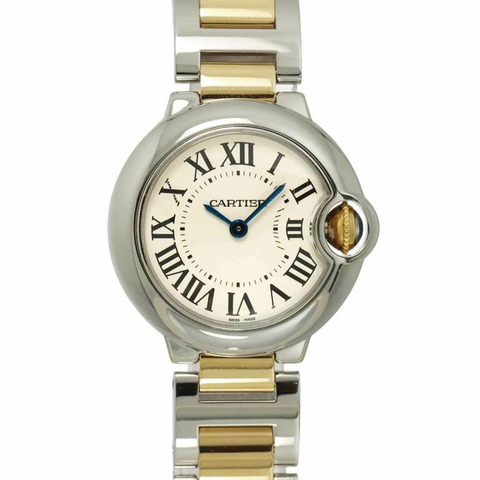 卡地亞 Ballon Bleu SM 雙色腕錶 W69007Z3 女士銀色和黃金石英錶