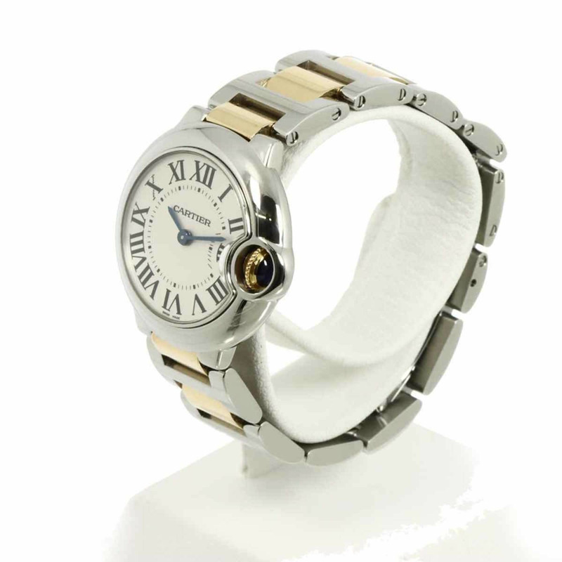 卡地亞 Ballon Bleu SM 雙色腕錶 W69007Z3 女士銀色和黃金石英錶-1
