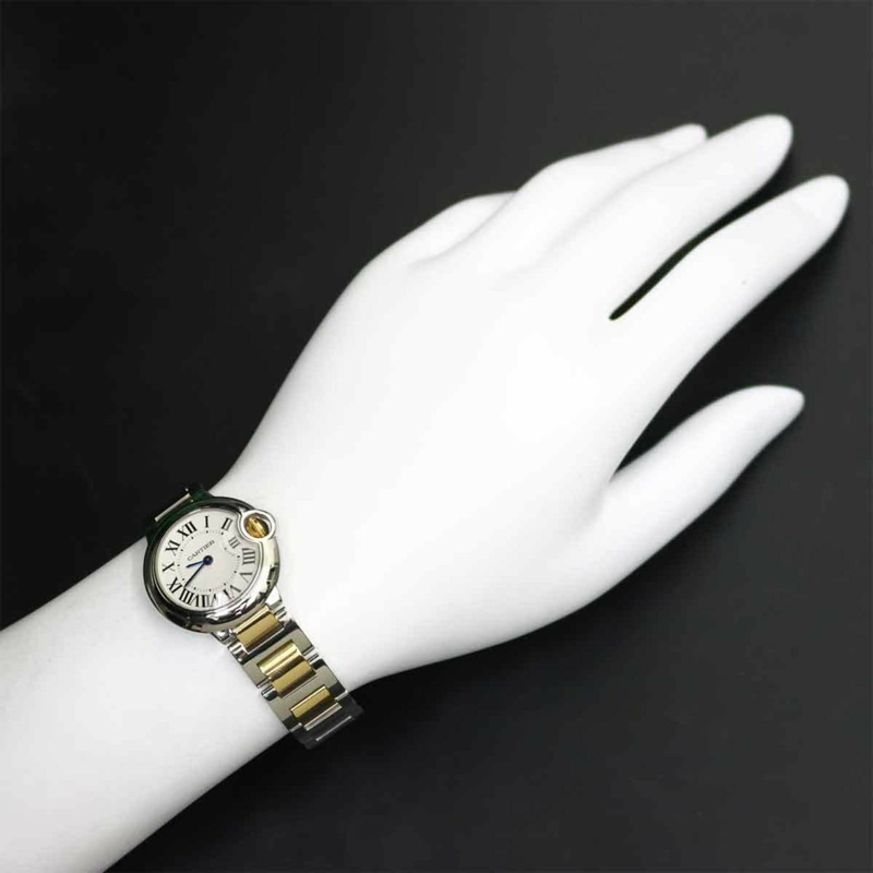 卡地亞 Ballon Bleu SM 雙色腕錶 W69007Z3 女士銀色和黃金石英錶-2