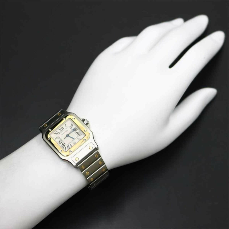 卡地亞 Santos Galbee LM W20011C4 雙色男士腕錶，帶日期顯示和 18K 黃金石英機芯-3