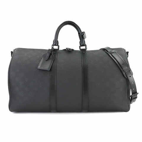 路易威登 Monogram Taurillon Keepall Bandouliere 50 兩手提/肩背包，黑色皮革款式 (M59025)，附 RFID 功能