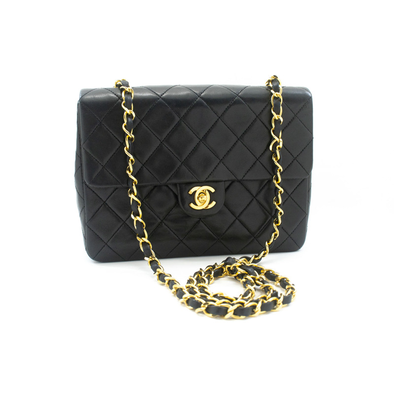 【日本直送】香奈兒迷你方形小鏈條肩背包/斜背包，黑色羊羔絨-1