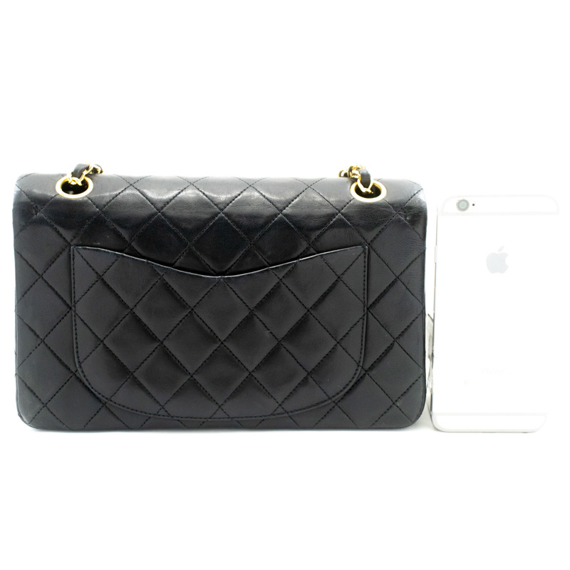 【日本直送】香奈兒經典雙蓋9吋鏈條單肩背包，黑色羊皮-2