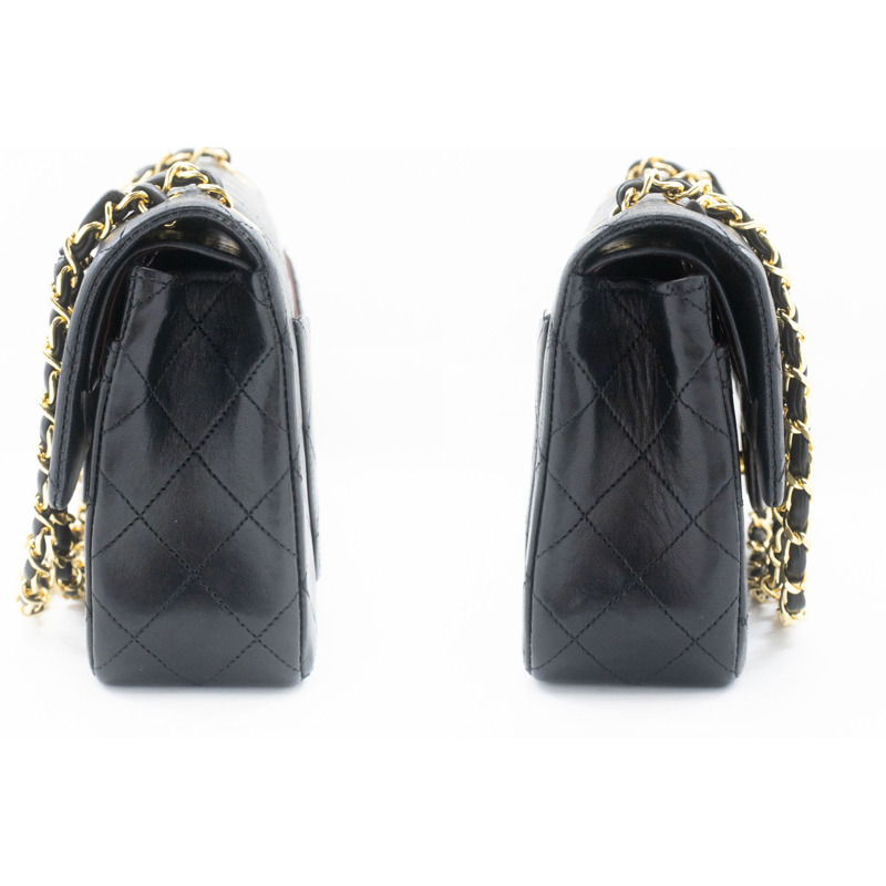 【日本直送】香奈兒經典雙蓋9吋鏈條單肩背包，黑色羊皮-4