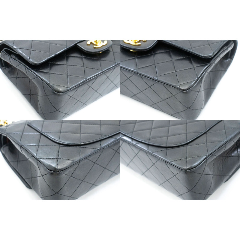 【日本直送】香奈兒經典雙蓋9吋鏈條單肩背包，黑色羊皮-5