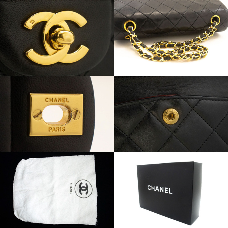 【日本直送】香奈兒經典雙蓋9吋鏈條單肩背包，黑色羊皮-6