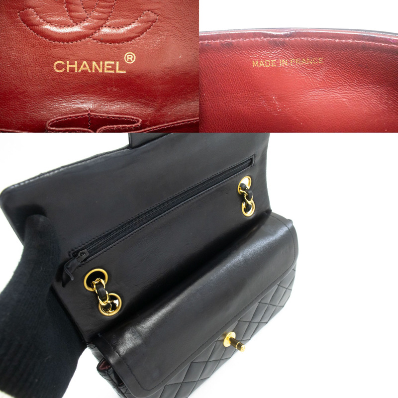 【日本直送】香奈兒經典雙蓋9吋鏈條單肩背包，黑色羊皮-7