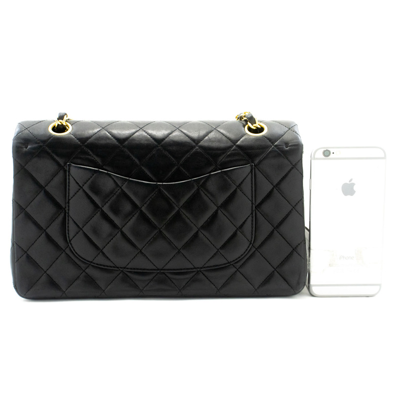 【日本直送】香奈兒經典雙蓋10吋鏈條單肩背包，黑色羊皮-2