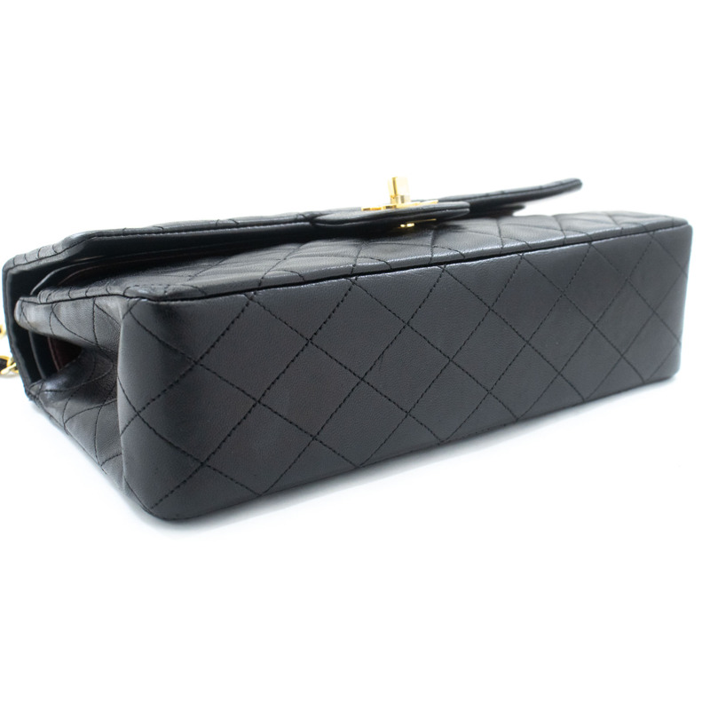 【日本直送】香奈兒經典雙蓋10吋鏈條單肩背包，黑色羊皮-3