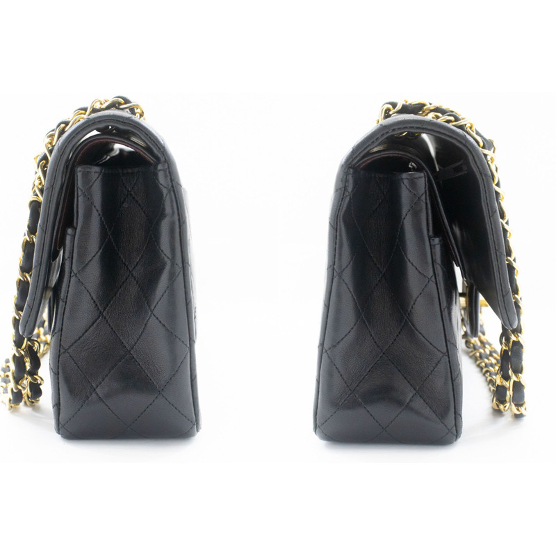 【日本直送】香奈兒經典雙蓋10吋鏈條單肩背包，黑色羊皮-4