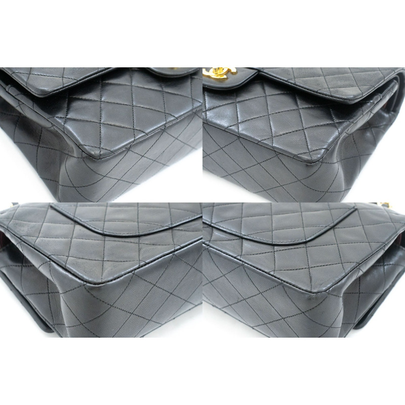 【日本直送】香奈兒經典雙蓋10吋鏈條單肩背包，黑色羊皮-5