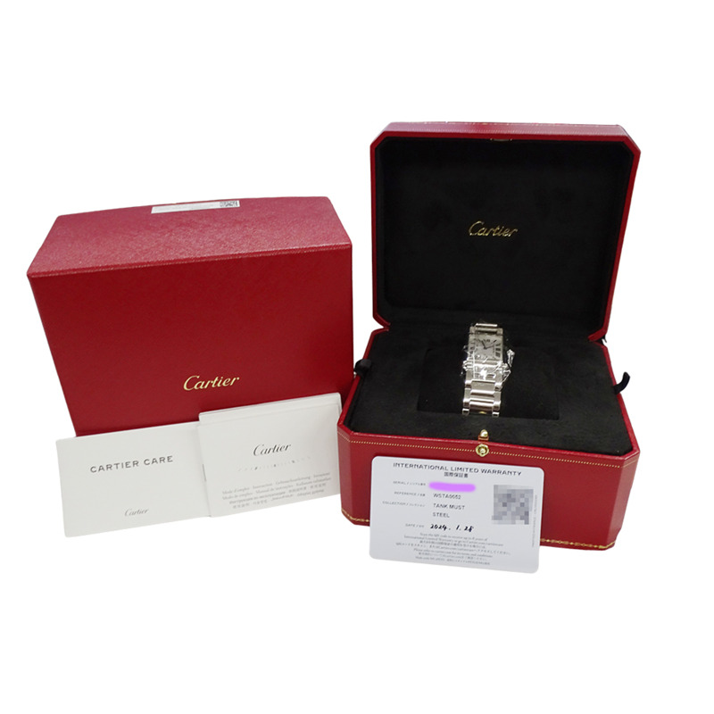 卡地亞 Tank Must LM 石英男士腕錶，不鏽鋼，銀色，方形，拋光，WSTA0052-5