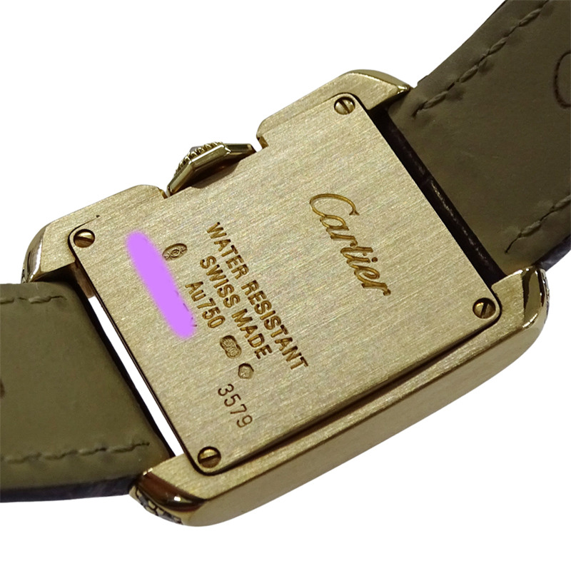 卡地亞 Tank Anglaise 女士腕錶，小號，鑲鑽，石英機芯，QZ，750YG，皮革錶帶，方形，拋光，WT100014-6