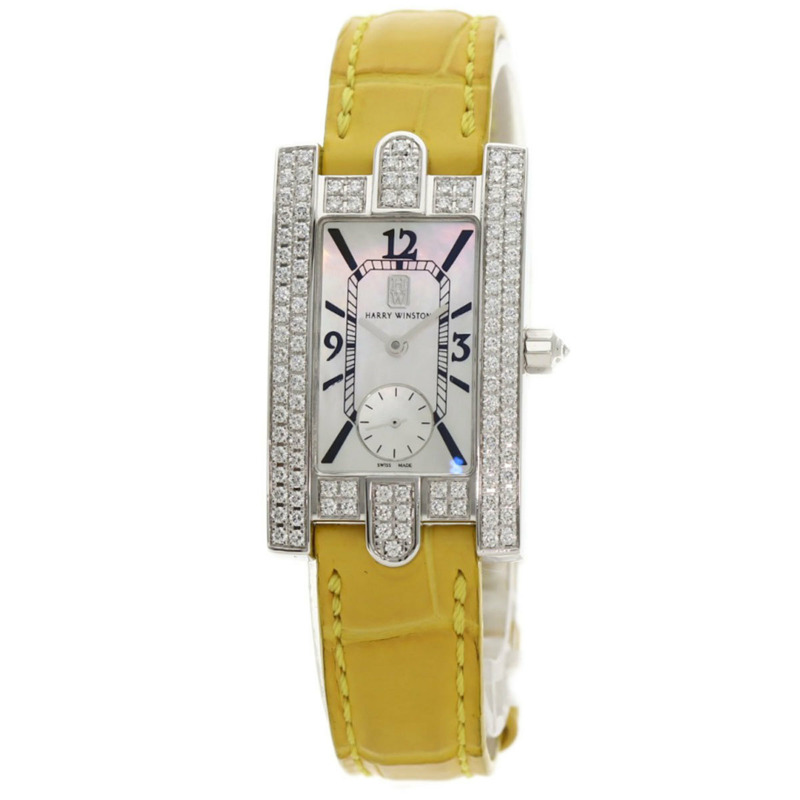 Harry Winston 310LQW Avenue Classic AVEQHM21W 女士腕錶，18K 白金錶殼，皮革錶帶，鑲鑽-0
