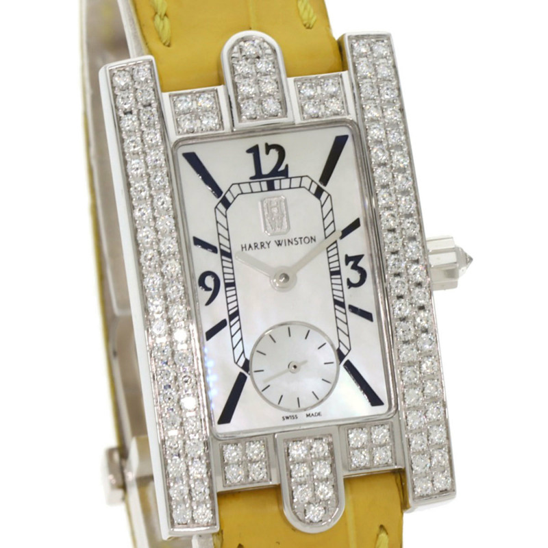 Harry Winston 310LQW Avenue Classic AVEQHM21W 女士腕錶，18K 白金錶殼，皮革錶帶，鑲鑽-3
