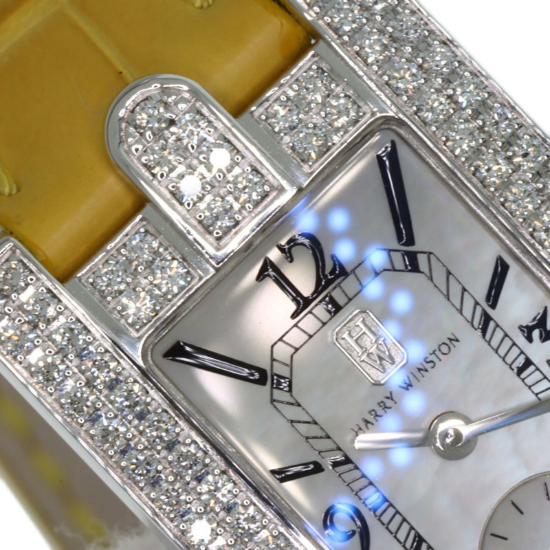 Harry Winston 310LQW Avenue Classic AVEQHM21W 女士腕錶，18K 白金錶殼，皮革錶帶，鑲鑽-27