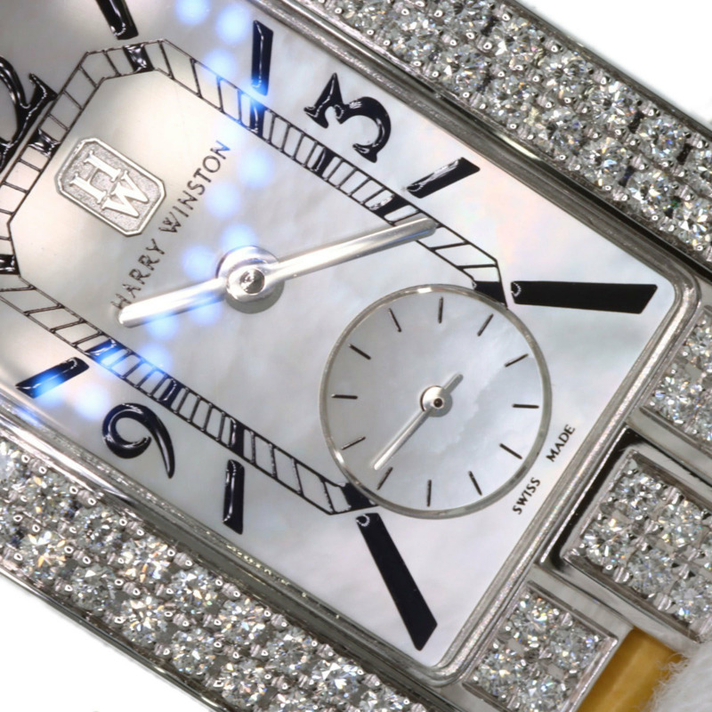 Harry Winston 310LQW Avenue Classic AVEQHM21W 女士腕錶，18K 白金錶殼，皮革錶帶，鑲鑽-29