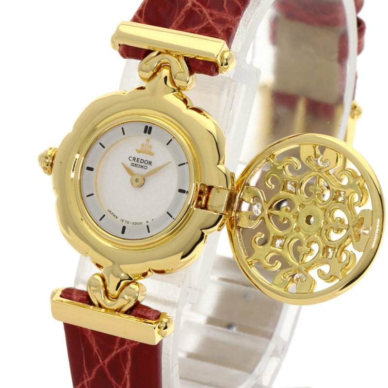 精工 1E70-2120 Credor 女士腕錶，18K 黃金/皮革-3