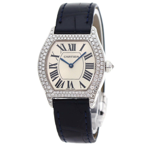 卡地亞 W504931 Tortue SM 鑽石腕錶，18K 白金/皮革/鑽石，女款