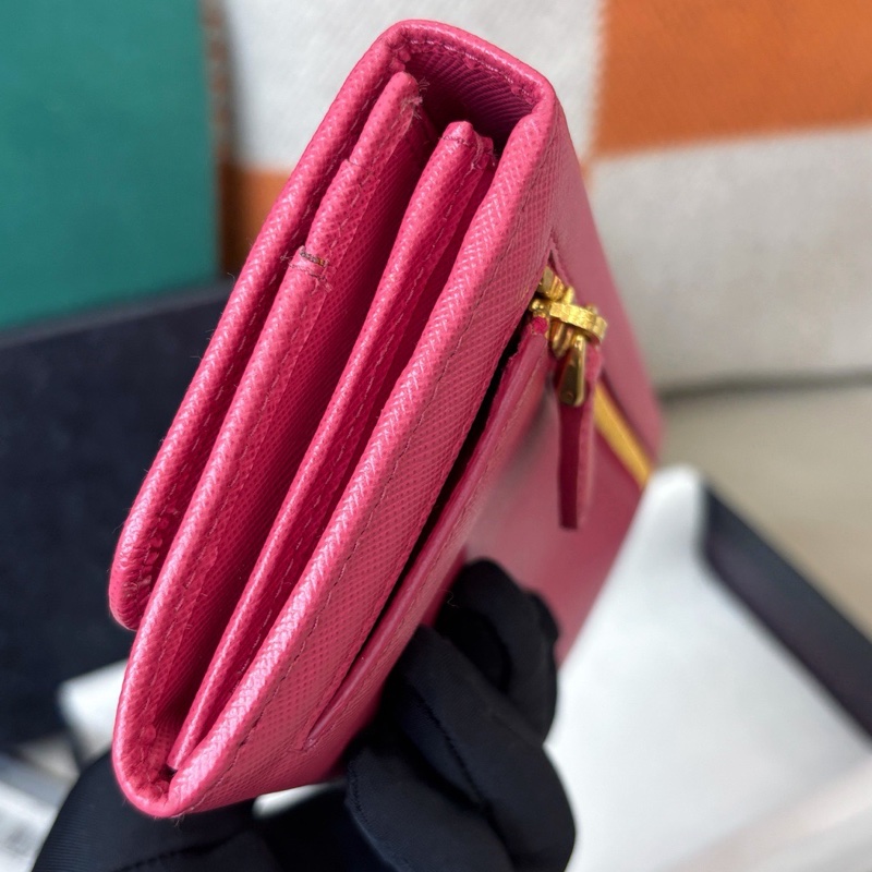 【近新閒置品】Prada 粉色十字紋牛皮長款錢包長夾財布-6