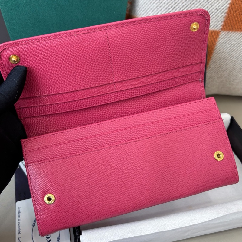 【近新閒置品】Prada 粉色十字紋牛皮長款錢包長夾財布-7