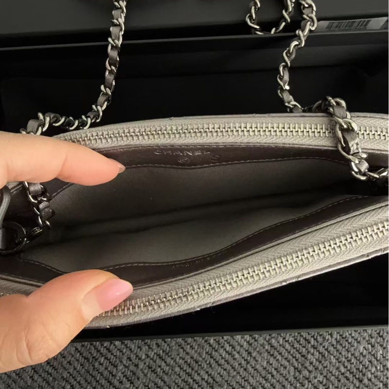 【全新品】香奈兒chanel雙層銀色珍珠鏈條手機包 woc長夾財布鏈條包-5