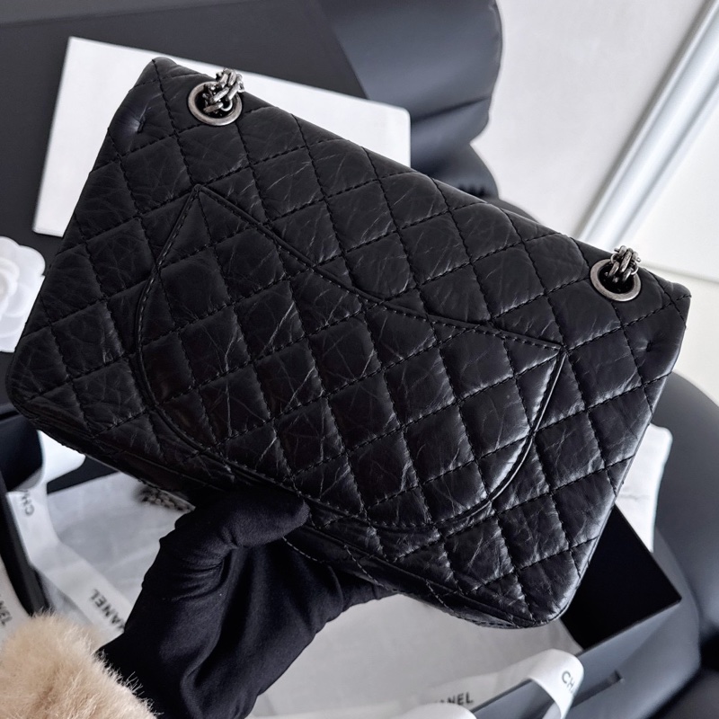 【近新閒置品】Chanel香奈兒 黑銀2.55復古牛皮小號 12開菱格紋掀蓋鏈條包-1