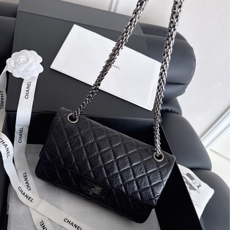 【近新閒置品】Chanel香奈兒 黑銀2.55復古牛皮小號 12開菱格紋掀蓋鏈條包-3