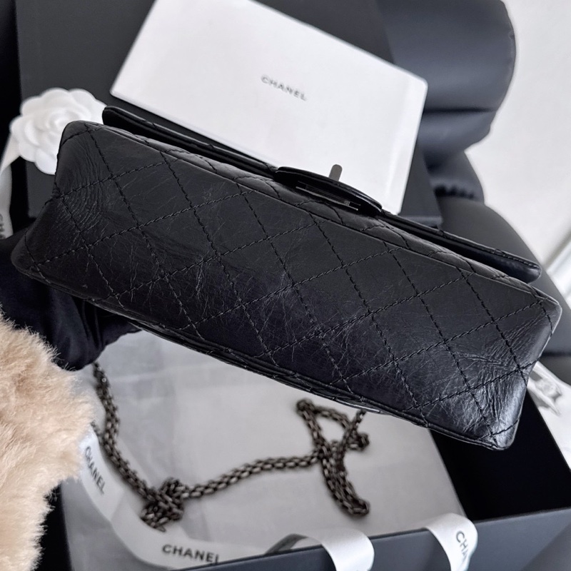 【近新閒置品】Chanel香奈兒 黑銀2.55復古牛皮小號 12開菱格紋掀蓋鏈條包-7