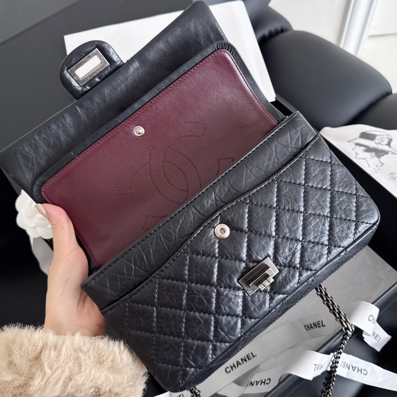 【近新閒置品】Chanel香奈兒 黑銀2.55復古牛皮小號 12開菱格紋掀蓋鏈條包-8