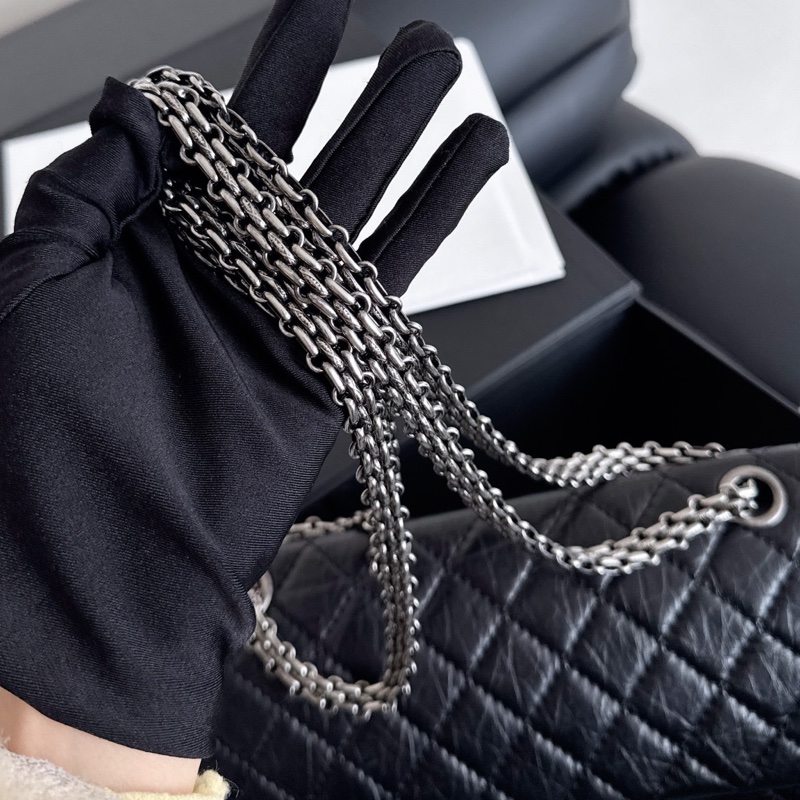 【近新閒置品】Chanel香奈兒 黑銀2.55復古牛皮小號 12開菱格紋掀蓋鏈條包-9