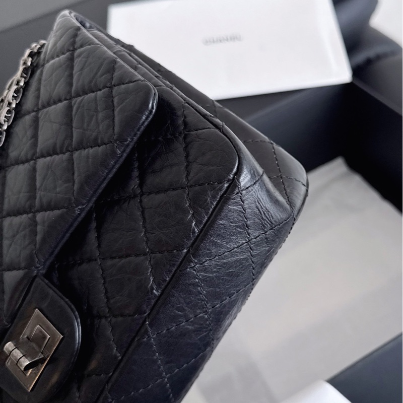 【近新閒置品】Chanel香奈兒 黑銀2.55復古牛皮小號 12開菱格紋掀蓋鏈條包-10